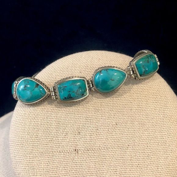 BARSE Oxidized Sterling Silver Teardrop Rectangle Turquoise Braided Bracelet - Picture 1 of 10